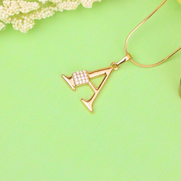 "Rose Gold Letter A Pendant with Crystal Accent, XPPT1412 - Picture 6 of 13